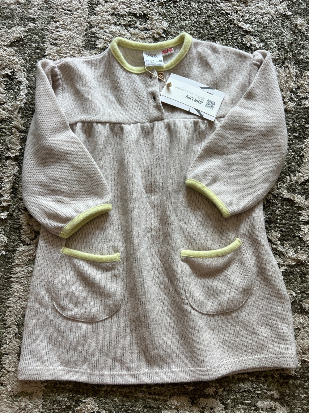 Zara 2-3Y Beige Dress with Yellow Trim